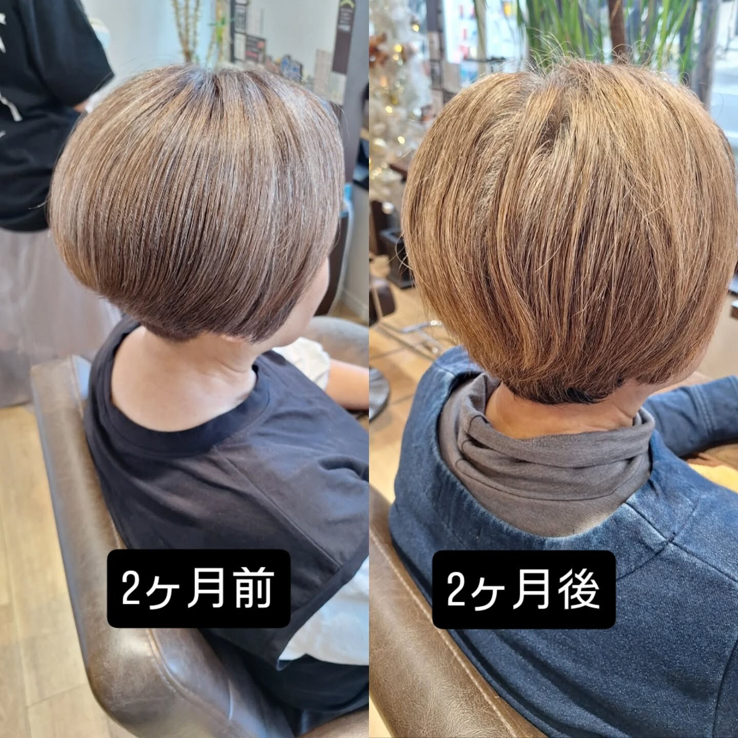 明るめカラーで白髪ぼかしのbefore、afterです