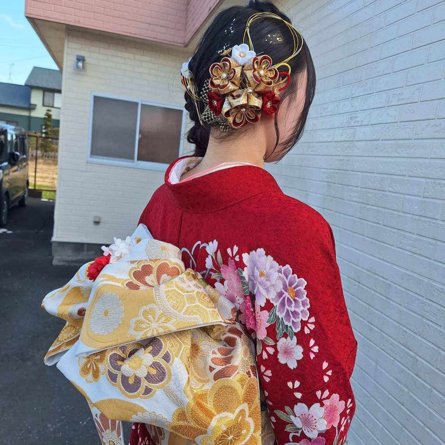 サイドに編み下ろし